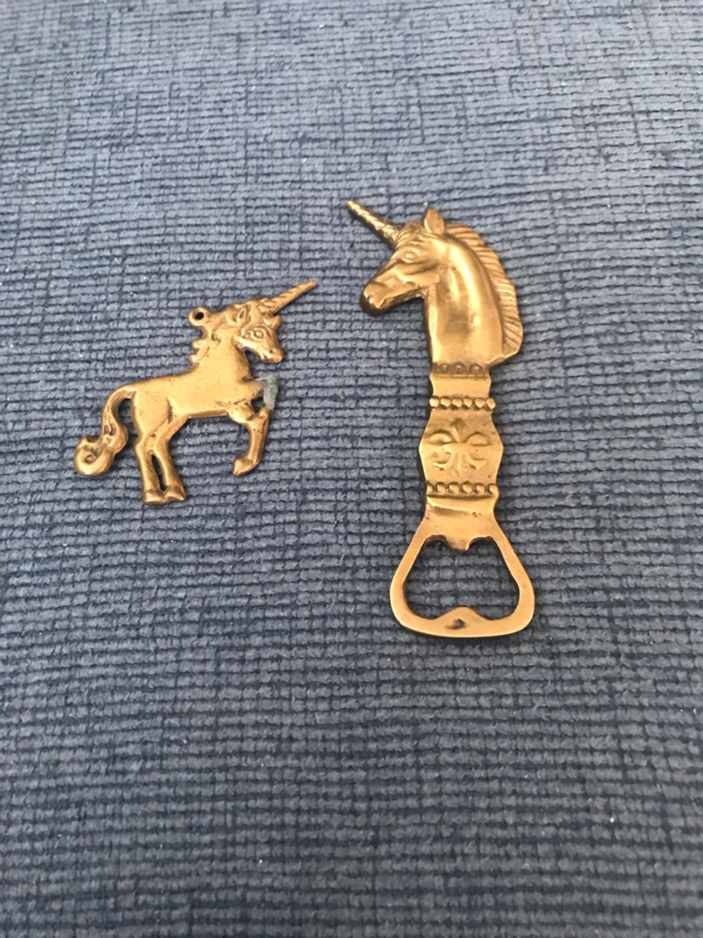 Vintage Mixed Metals, Brass Finish Unicorn Head bottle opener, Matching Charm